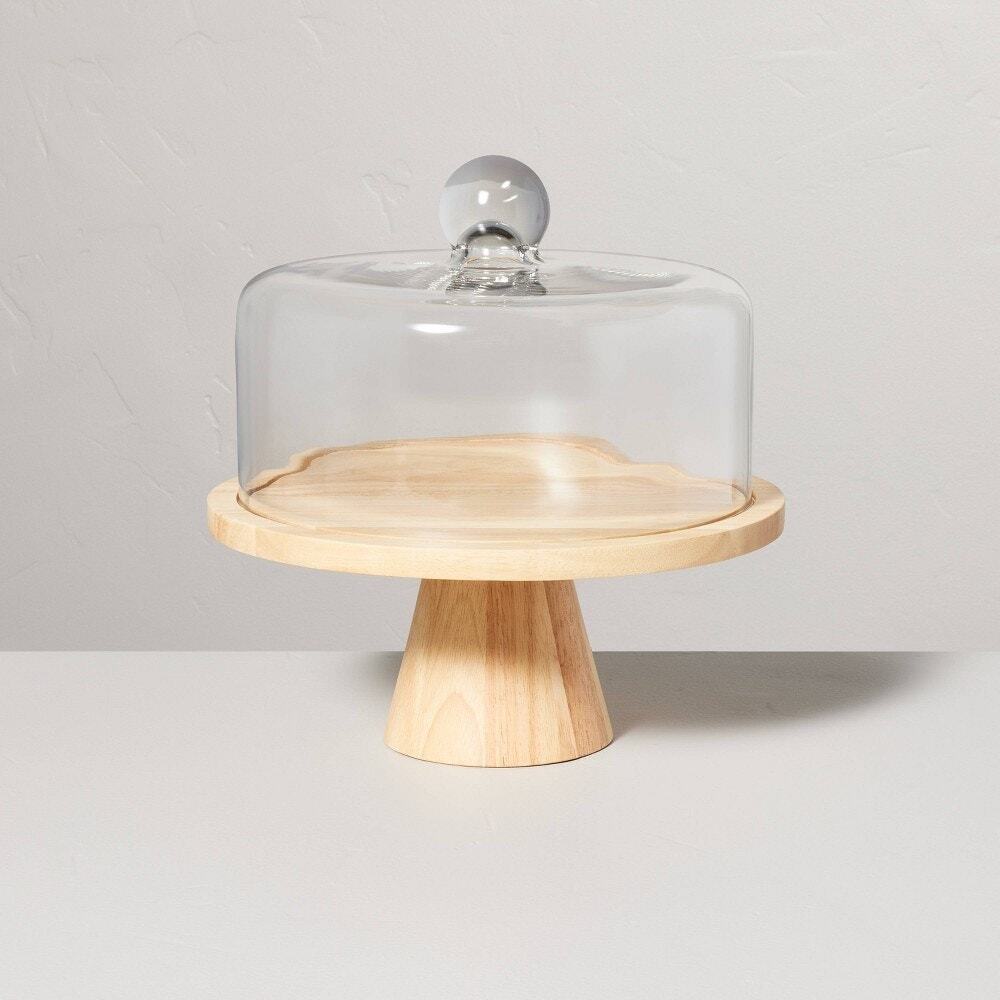 11.5" Wooden Cake Stand with Glass Cloche -‎ Hearth & Hand with Magnolia NEW